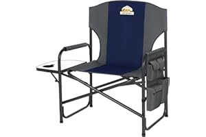 Colegence Oversized Directors Camping Chair Support 600 LBS, Heavy Duty Folding Outdoor Chairs with Detachable Side Pocket and Adjustable Side Table for Outside Beach,Lawn,Fishing (Blue)