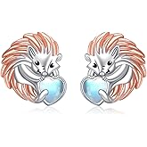 KZX Hedgehog Earrings 925 Sterling Silver Hedgehog Moonstone Stud Earrings Cute Hedgehog Jewelry for Women Men