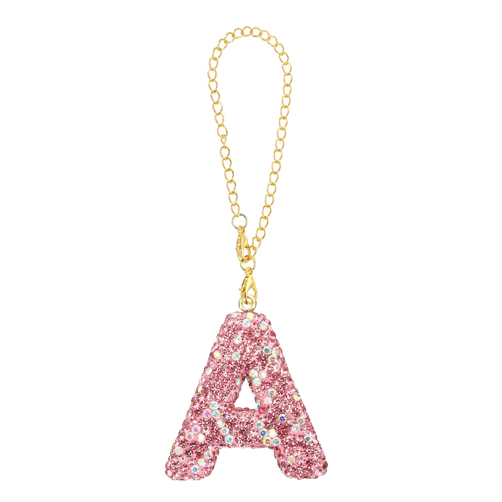 PATIKIL Initial Letter Charm, Letter a Charm with Pink Rhinestones Decorative Alphabet KeyChain Pendants for Beach Bag DIY Craft, Pink