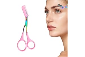 TOCHAIR Eyebrow Trimmer Scissor, 2024 New Eyebrow Scissors with Comb, Eyebrow Trimmer Scissors for Women Makeup Tool, Precision Eye Brow Scissors for Women (Pink)