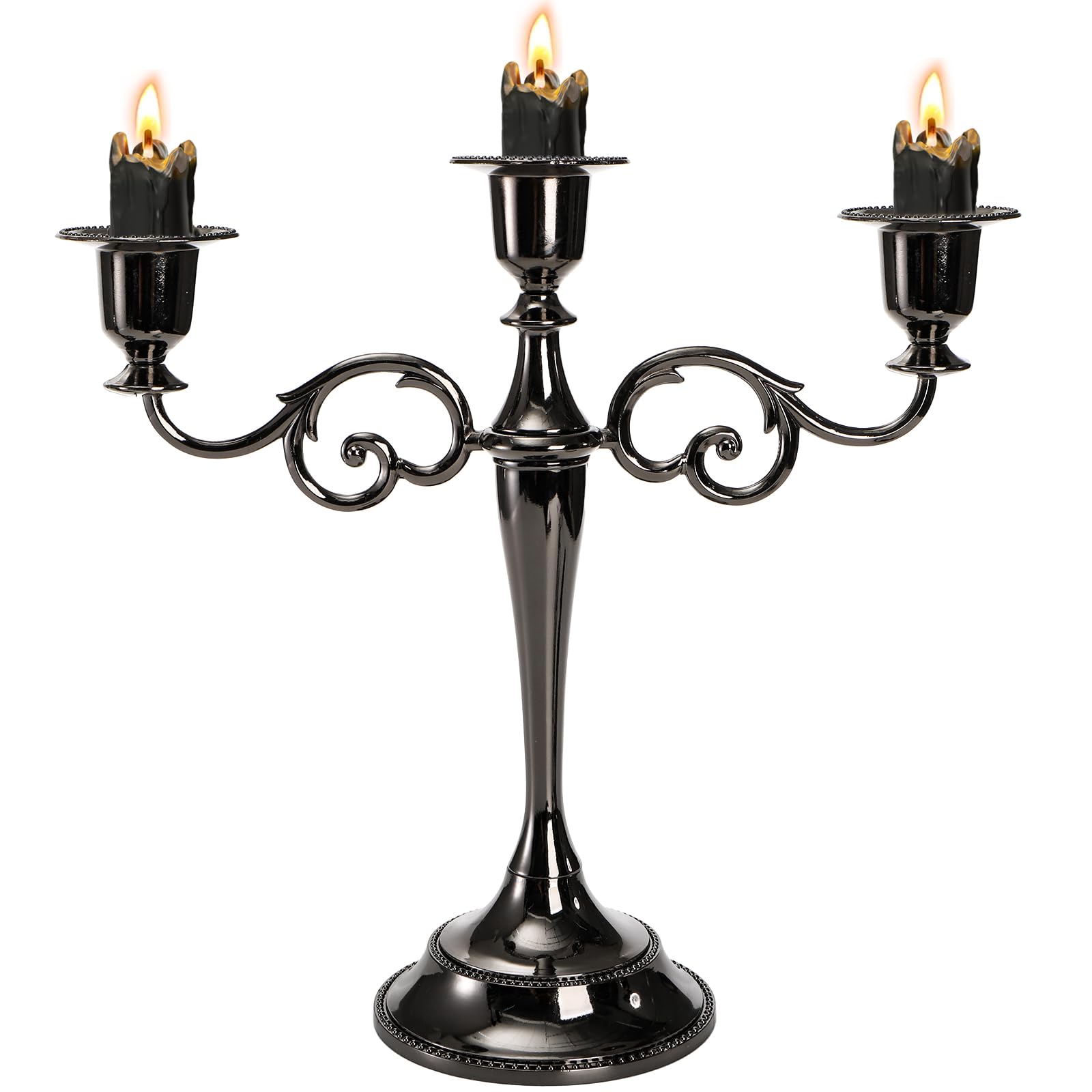 YOUEON 3 Arm Black Candelabra, Candelabra Candle Holder, 26 cm Tall Candlesticks Holder, Elegant Taper Candle Holder Centerpiece for Wedding, Church, Halloween, Dining, Home Decor