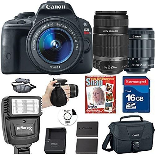 Canon EOS Rebel SL1 DSLR + 18-55 IS (Image Stabilizer) STM + EF-S 55-250mm f/4.0-5.6 IS (Image Stabilizer) + Extra battery + 16GB Commander Memory Card + Camera Bag - International Version