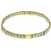 BXDA Tila Flat Beaded Bracelets for Women, Unique Colorful Square Beads Miyuk Link Stackable Stretch Bracelet Beach Summer Trendy Jewelry Gift