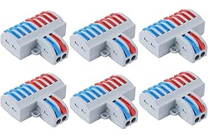 ZAWELIYO 6PCS Terminal Blocks, 2 in 8 Outputs Lever Connectors, 8 Way Junction Blocks with 10mm Stripping for Rail Installati