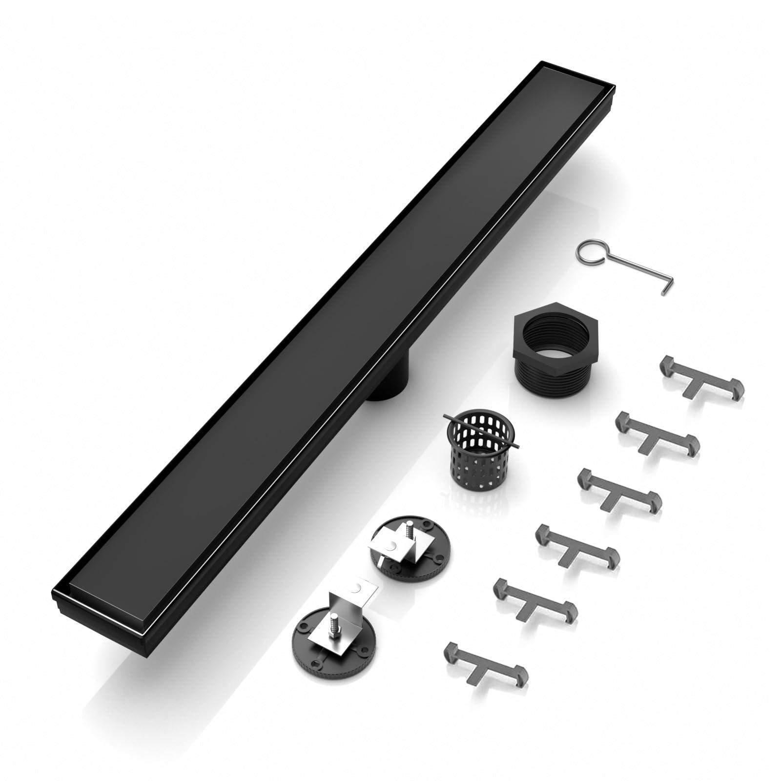 Photo 1 of BARONAGE 24 Inch Linear Shower Drain, Rectangle Shower Floor Drain Reversible 2-in-1 Tile Insert Cover, 304 Stainless Steel Bathroom Drains with Hair Catcher and Leveling Feet (Matte Black)