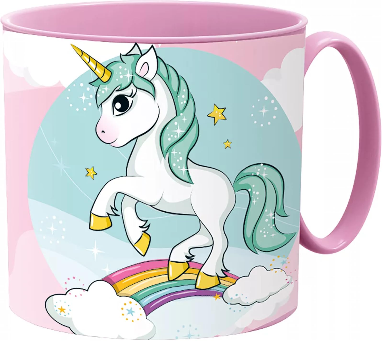 Golddunes Cartoon Kids Character Cute Mini Tiny Mug 265ML Drinking Re-Usable Plastic Cup Microwave Safe 7.5cm x 7.5cm (White Unicorn)