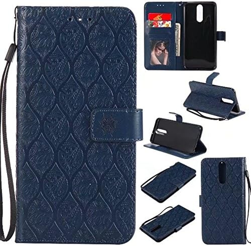 MuTouNiao Huawei Mate 10 Lite/Nova 2i Case, Free Lanyard 3D Relief Flower Leather Wallet Stand Flip Case Cover For Huawei Mate 10 Lite/Nova 2i - Dark Blue