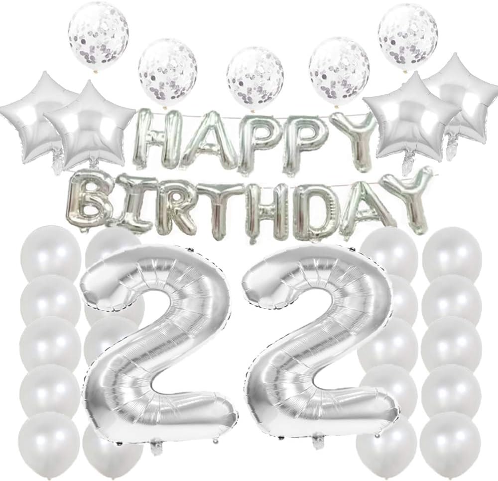 22th Birthday Decorations Party Supplies,22th Birthday Balloons Silver ...