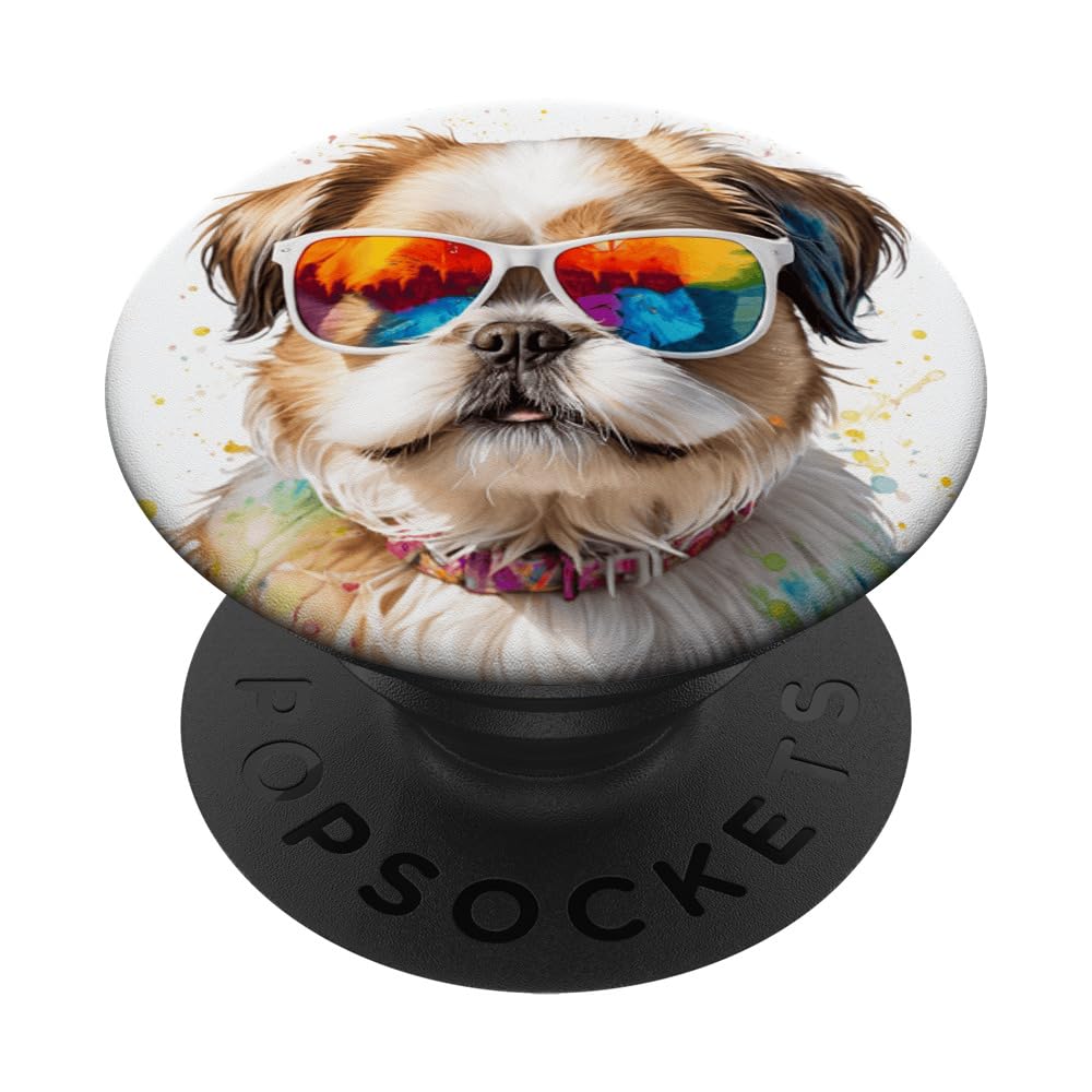 Shih Tzu Sunglasses Dog Funny Animal Art Print Graphic PopSockets Swappable PopGrip