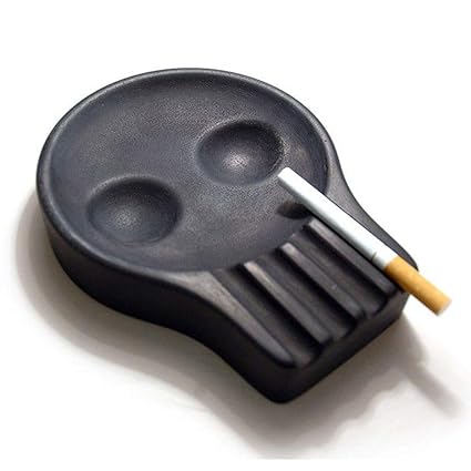 SpiderJuice Creative Heatproof Silicone Skull Head Shaped Multipurpose Ashtray Smoking Kills Death Danger Symbol Gifts for Chain Smokers (Single Tray, Black Color)