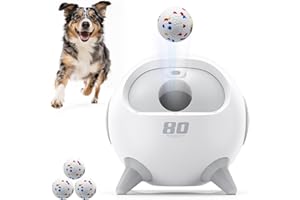 uahpet Automatic Ball Launcher for Dog with Obstacle Detection, 20ft-80ft Adjustable Distances Ball Thrower Launcher for Medium & Large Dogs with 3Balls (2.5 inches)