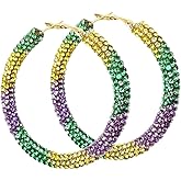 Mardi Gras Earrings for Women Glitter Mask Gnome Dangle Drop Earrings Mardi Gras Letter Statement Earrings Purple Yellow Green Round Circle Carnival Jewelry Party Gift