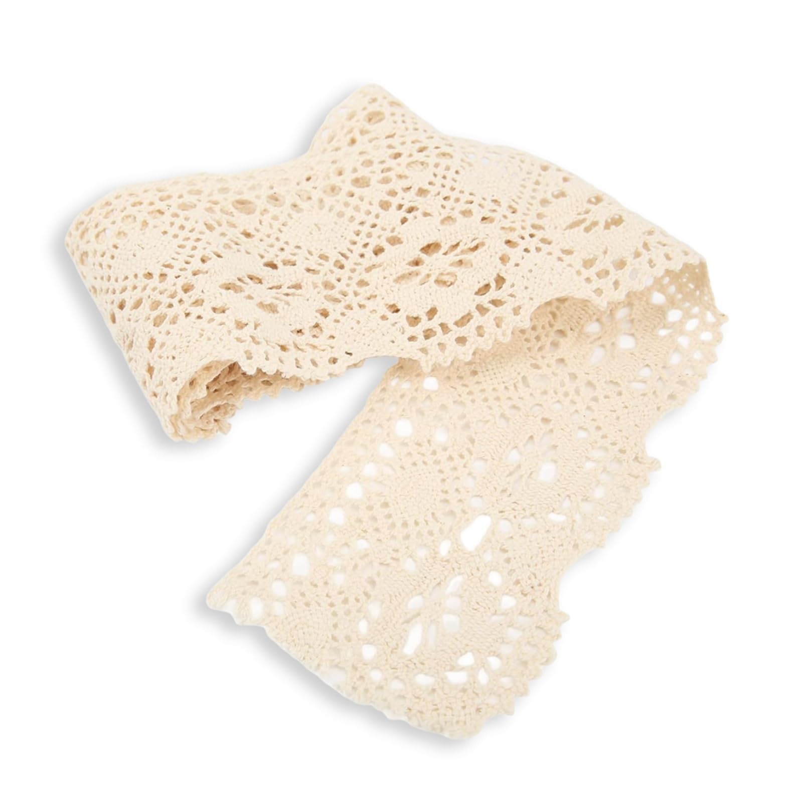 Cyrank 10 Yards Lace Trim Ribbon, 8cm Wide Cotton Crochet Floral Ribbon, Beige, For Gift Wrapping, Valentine's Day, DIY Crafts