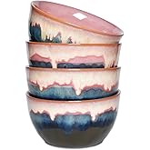 Bosmarlin Stoneware Cereal Bowls Set of 4, 26 Oz, Pink Soup Bowls for Oatmeal, Salad, Dishwasher and Microwave Safe, Reactive Glaze (26 Oz, Pink)