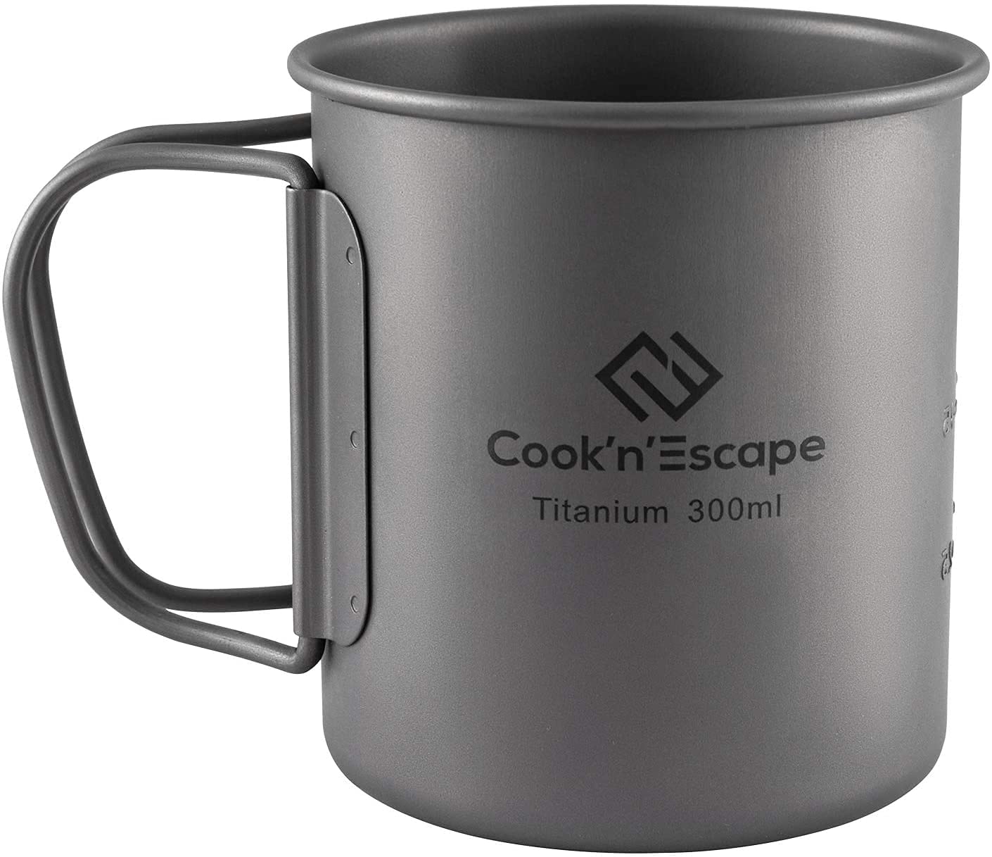 COOK'N'ESCAPE Titanium 300ml Camping Cup Mug Open Fire Cookware Gear with Foldable Handle for Outdoor Picnic Backpacking