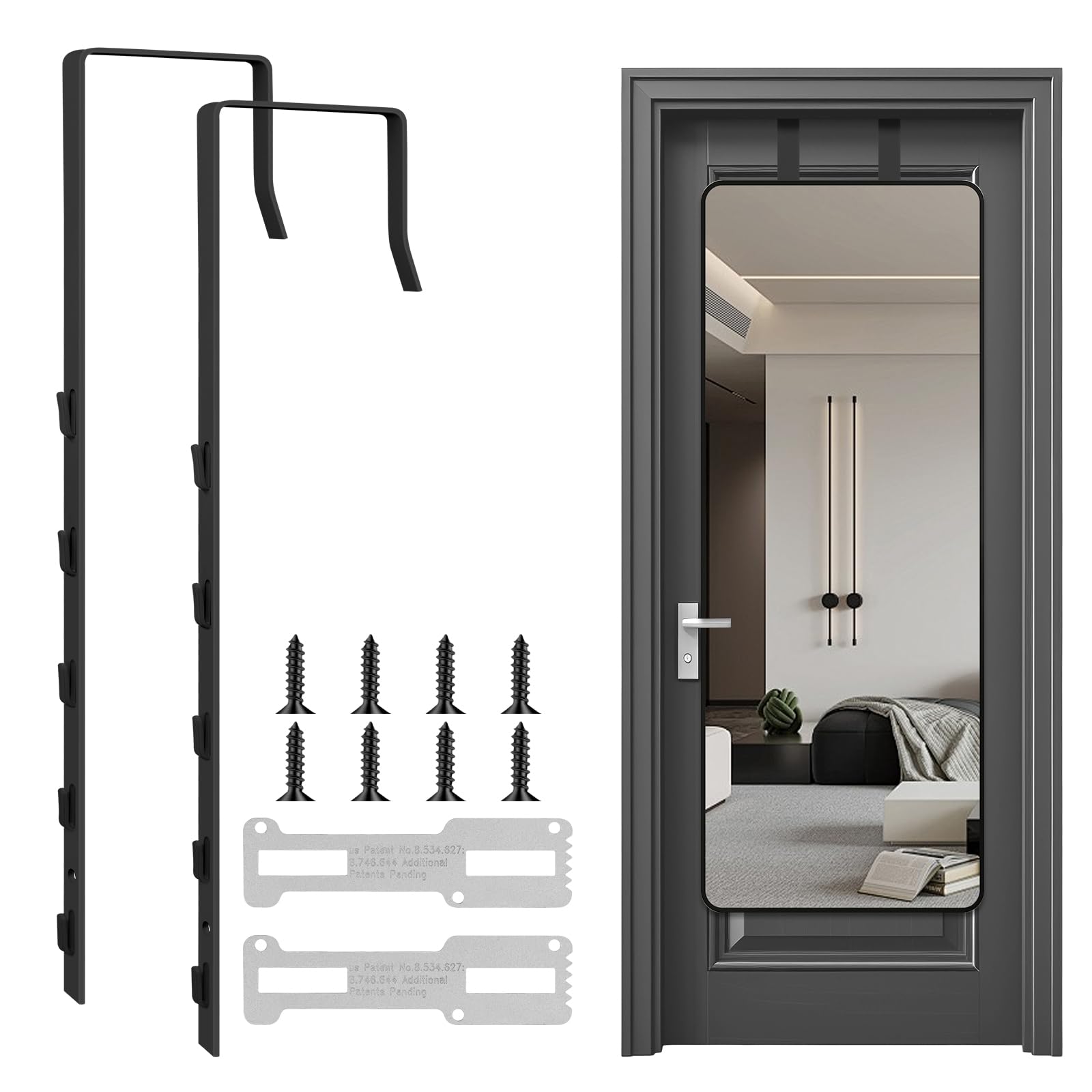 Photo 1 of OXDFK 2 PCS Over The Door Mirror Hanger, Adjustable Door Mirror Hanger, Five-Hole Over The Doors-Mirrors Hook, Mirrors Doors Hangers with 2 Iron Filings and Screws (Black)