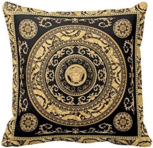 Italian Design Medusa Roccoco Baroque Black Gold Pillow Case