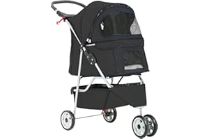 DOPINMIN Pet Stroller Dog Stroller Portable Travel 3 Wheel Foldable Cat Stroller with Storage Basket and Cup Holder for Small and Medium Cats,Dogs,Puppy,Black