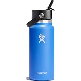 Hydro Flask Water Bottle - Insulated Stainless Steel - Wide Straw Lid, Non Spill, Leakproof in 32 Oz Cascade Blue