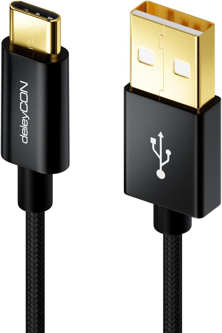 deleyCON 2m (6.56 ft.) USB C Cable - Charge & Data Cable with Nylon + Metal Plug - USB C to USB A - Compatible with S20 S10 S9 S8 Serie Note 8 Note 9 Chromebook etc. Models with C-Socket - Black - Image 3