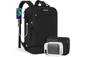 ZOMFELT Travel Backpack, Carry on Backpack Flight Approved with Shoes Compartment, 17.3 Inch Laptop Backpack with USB Charging Port, Waterproof Hiking Backpack Casual Bag for College Travel Work,Black