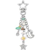 Kimonce Sun and Moon Keychain Colorful Star Beads Gemstone Charm, Y2K Aesthetic Cute Purse Charm for Women, Men, Handbag & Backpack Decoration