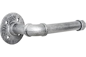 HouseAid Industrial Pipe Toilet Paper Holder, Heavy Duty Rustic Toilet Roll Holder, Vintage Style Steel Paper Holder for Bathroom, Wall Mounted, Antique Silver