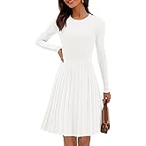 MEROKEETY Women's 2025 Long Sleeve Mini Sweater Dress Crewneck Ribbed Knit A Line Pleated Swing Short Dresses