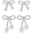 PINCHUAN Gold Bow Earrings Pink Small Classic Bow Stud Earrings for Women Dainty Pearl Bow Dangle Earrings Hypoallergenic Gold Earrings Christmas Bow Earring for Women