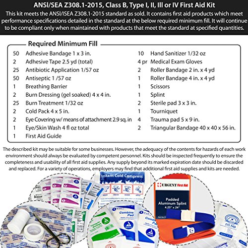 OSHA & ANSI First Aid Kit Refill/Upgrade, 50 Person, 196 Pieces, ANSI 2015 Class B - Includes Splint, Tourniquet, Tools, Single dose and More: Fill Your kit or use to Upgrade to Current regulations