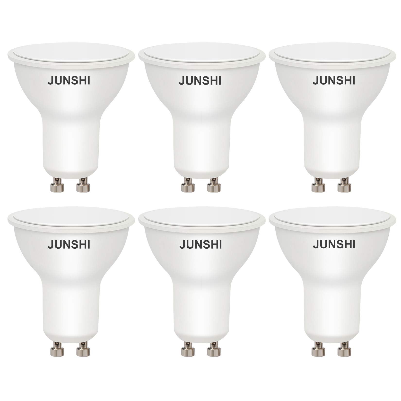 JUNSHI GU10 6W LED Bulbs Cool White 6500K,50W Halogen Equivalent,450LM,120 Degree Beam Angle,AC220-240V LED Spotlight Bulb,Non Dimmable,Pack of 6