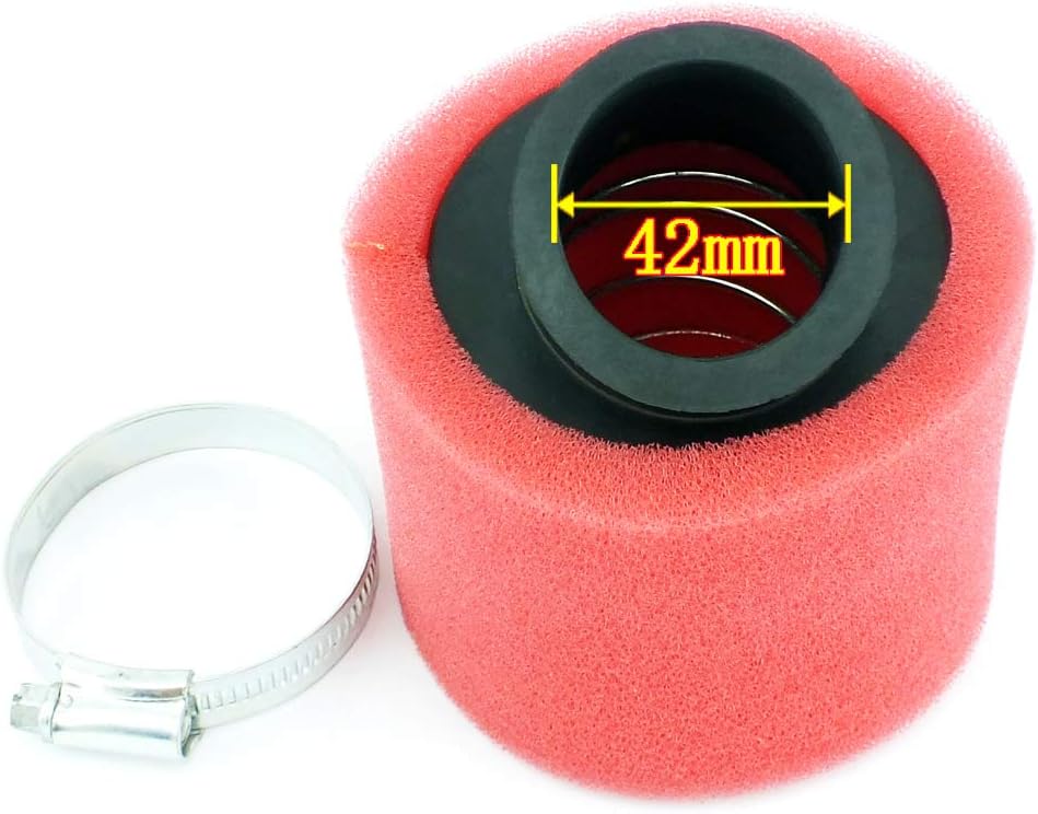 QAZAKY Universal 42mm 1.65inch Red Angled Double Foam Pod Performance Air Filter Cleaner 125cc 150cc 200cc 250cc GY6 Motorcycle ATV Scooter Quad Go Kart Moped Pit Dirt Bike Yamaha PZ24 41mm 43mm - Image 3