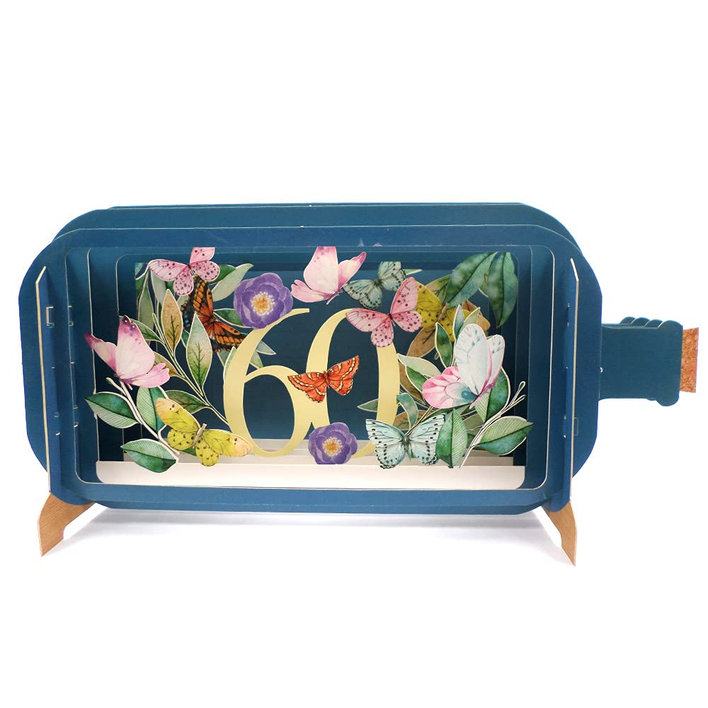 Message in A Bottle Flowers 60th Pop Up Birthday Greeting Card by Alljoy Cards MIB105 MIB105