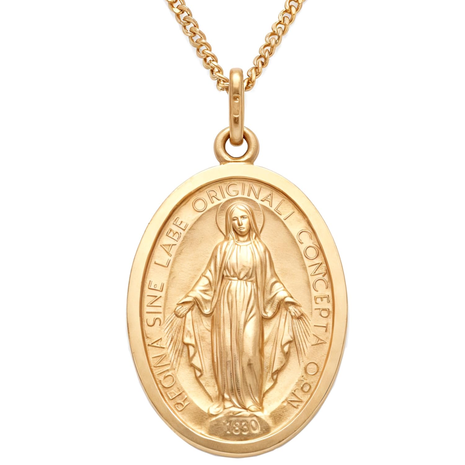 Alexander Castle Solid 9ct Gold Miraculous Medal Catholic Necklace for Women - 20mm x 16mm Miraculous Medal with 18" 9ct Gold Chain & Jewellery Gift Box