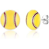 EPIRORA Sterling Silver Sports Earrings, Hypoallergenic Volleyball Softball Baseball Basketball Tennis Stud Earrings for Women Teen Mom Sport Fan Lover Gift Stocking Stuffer Accessories