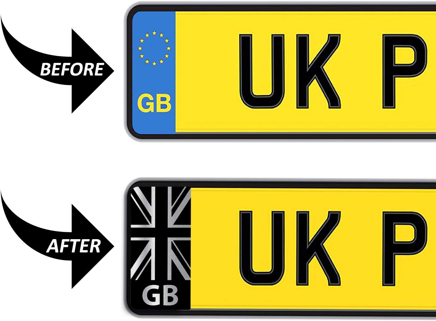 SkinoEu® 2 x Vinyl GB Badge Car Number Plate Silver Self-Adhesive Stickers Union Jack UK Decals QV 43, Silver Black, 104mm x 47mm - Image 4