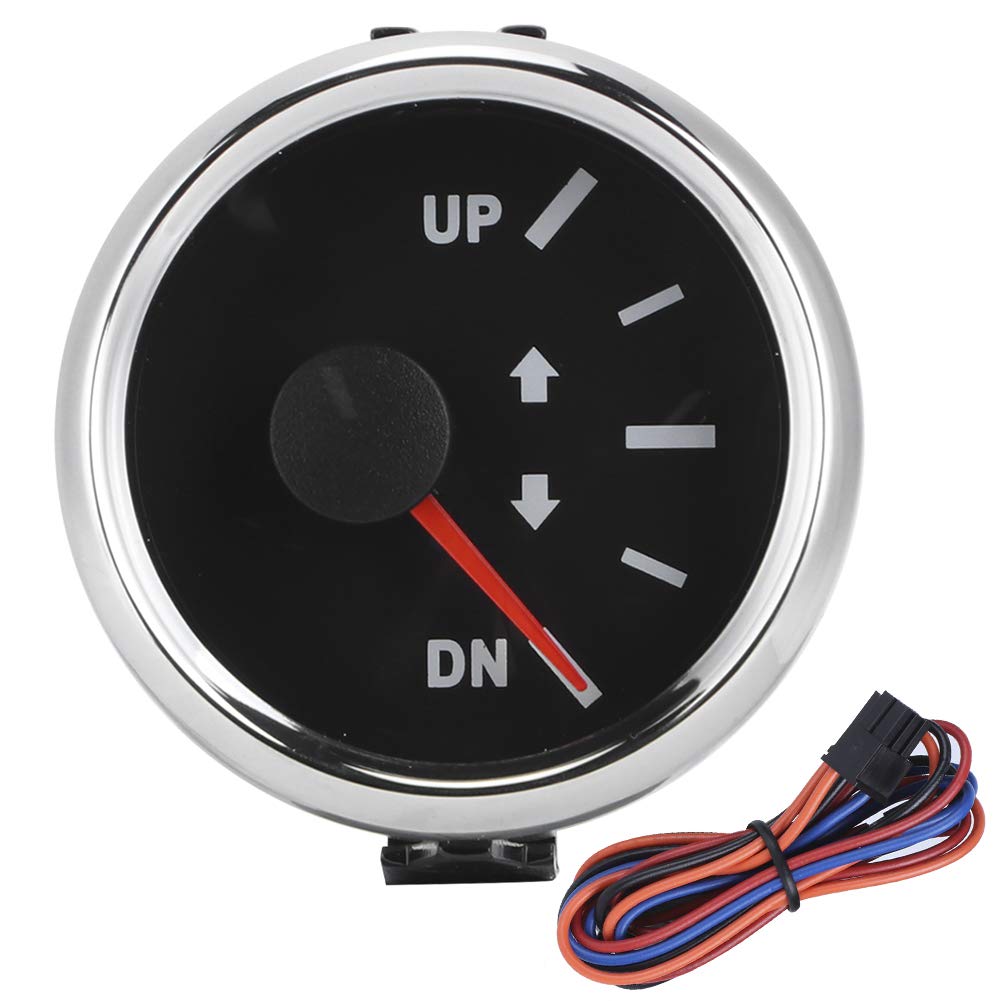 52mm/2in UP-DN Boat Trim Gauge 0-190ohm Marine Boat Trim Gauge Kit Signal Trim Tilt Indicator Red Backlight(Black Dial)
