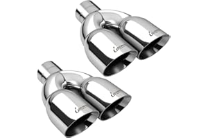 Upower Pack of 2 Dual Exhaust Tip Tailpipe 2.5 Inch Inlet 3.5" outlet 9.5" Length Polished Stainless Exhaust Tip for Car Truck (Double Wall Weld-On Angle Cut Design)