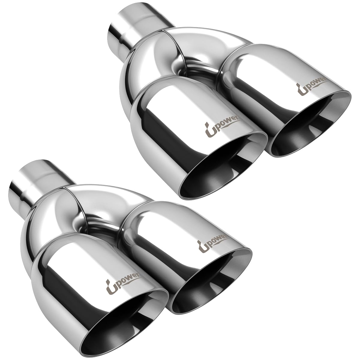 Photo 1 of Upower Pack of 2 Dual Exhaust Tip Tailpipe 2.5 Inch Inlet 3.5" outlet 9.5" Length Polished Stainless Exhaust Tip for Car Truck (Double Wall Weld-On Angle Cut Design)