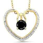 Gem Stone King 0.55 Ct Round Black Diamond 18K Yellow Gold Plated Silver Pendant With Chain