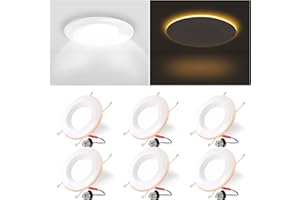 ENERGETIC LIGHTING 5/6 Inch LED Recessed Light with Night Light, Dimmable, 9W=85W, 3000K Warm White, 700LM Recessed Lighting Downlight, Damp Rated, Simple Retrofit Installation, ETL Listed - 6 Pack