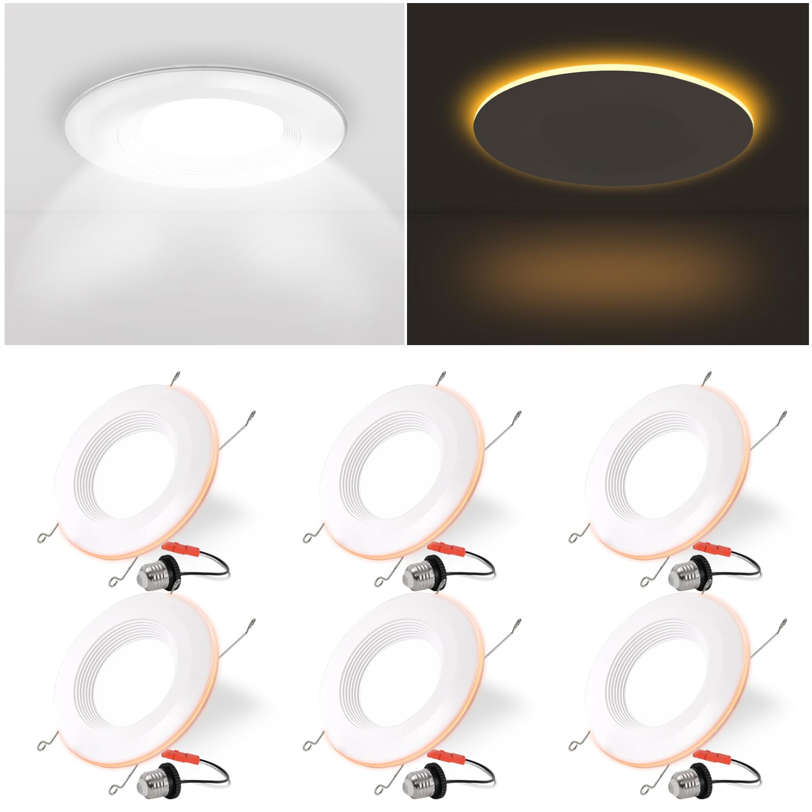 Photo 1 of 6 Pack 6 Inch LED Recessed Lighting with Night Light, Dimmable Can Lights with Baffle Trim, 9W=85W, 5000K Daylight, 700LM Retrofit Downlight, CRI 90, Damp Rated, IC Rated & ETL Certified
