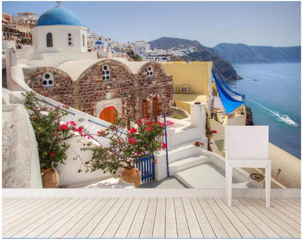 Qbbes Mural Mural 3D Custom Mural Wallpaper Mediterranean Seaside Architectural Landscape Painting Wall Murals Wallpaper for Walls 3 D-200X140Cm