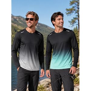 2PCS Men's UPF 50+ Sun Protection Shirt, Long Sleeve Rash Guard Quick Dry Swim Tee, Athletic Workout Hiking Fishing UV Shirt