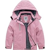 KVE Girl's Waterproof Ski Jacket Warm Fleece Winter Jacket Windproof Hooded Snow Coat Mountain Sportswear Outdoor Raincoat