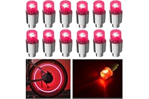 FICBOX 12 PCS LED Wheel Lights Flash Light Tire Valve Cap Lamp for Car Trucks Motorcycle Bike (Red)