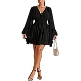 BEAUDRM Women's Plus Size Boho Western Dress Bell Sleeve Cowgirl Hippie Mini Dress Mesh A Line Casual Flowy Dresses