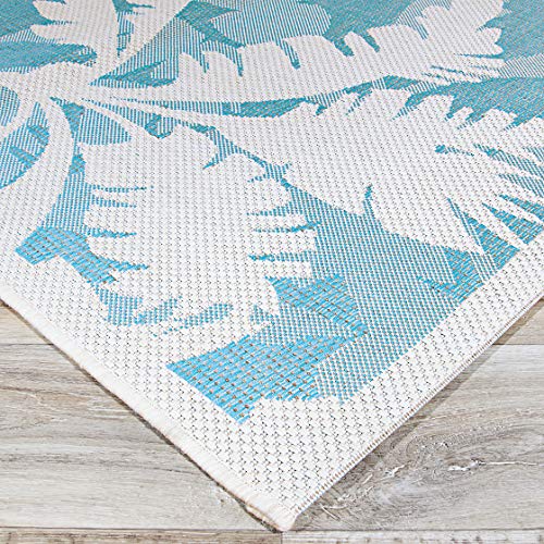 Couristan-Monaco-Coastal-Floral-IndoorOutdoor-Area-Rug-510-x-92-IvoryTurquoise Couristan Monaco Coastal Floral Indoor/Outdoor Area Rug, 5'10" x 9'2", Ivory/Turquoise