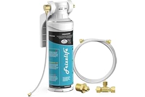 Frizzlife Inline Water Filter System for Fridge, Ice Maker, Under Sink, Certified 0.5 Micron Reduces Chlorine, Lead, Long Lasting, Compression Brass Fittings Fits for Copper Tubing, MS99