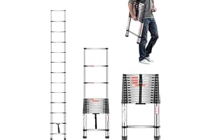 VEVOR Telescoping Ladder, 12.5ft Stainless Steel Lightweight Extension Ladder, Multi-Button Retraction Collapsible Ladders, 330LBS Capacity & Non-Slip Feet, Portable 13-Step Ladders for Home, RV, Loft